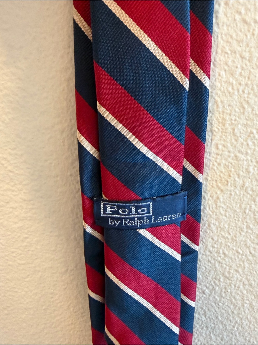 Polo by Ralph Lauren Navy, Red & White Diagonal Stripe Silk Tie